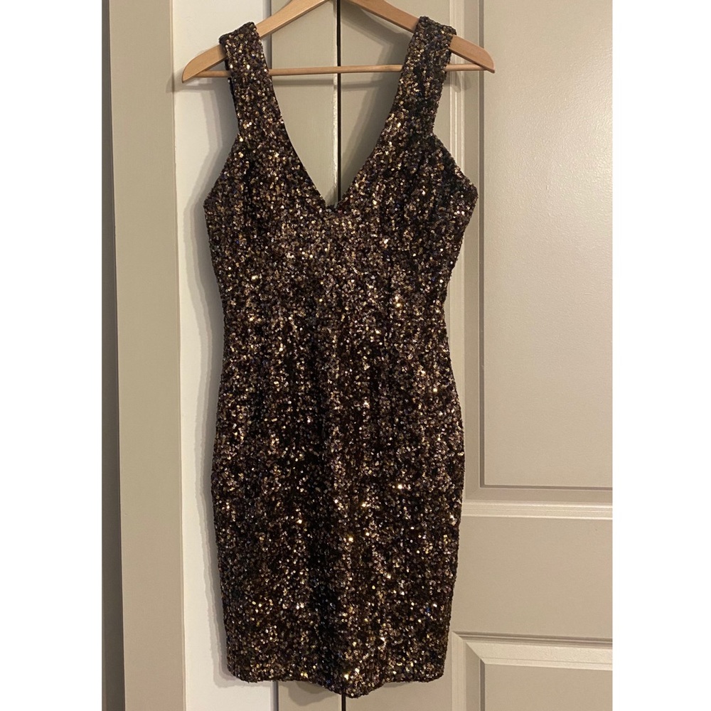 Dress the Population Sz M Sequin V-Neck Dress EUC